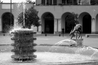 Fountain against building in city