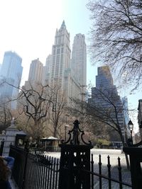 Low angle view of modern buildings against clear sky