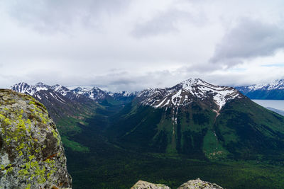Scenic view of snowcapped mountains against sky