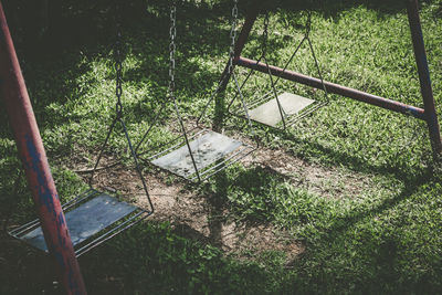 High angle view of swing in forest