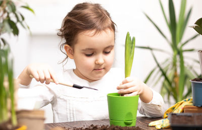 Close-up of woman holding plant