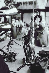 High angle view of man playing drum
