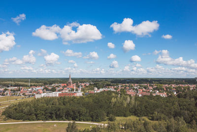 High angle view of townscape against sky