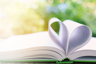 Close-up of heart shape on book