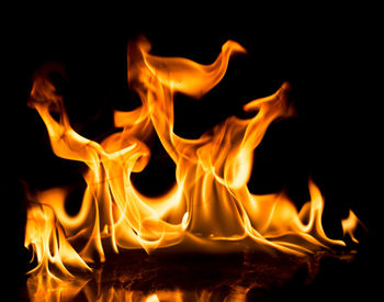 Close-up of fire burning at night