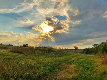 Scenic view of field against sky during sunset