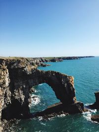 Scenic view of sea against clear blue sky