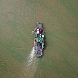 High angle view of ship in sea