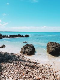 Scenic view of sea against blue sky