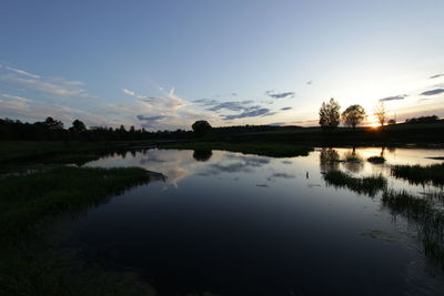 Scenic view of lake at sunset