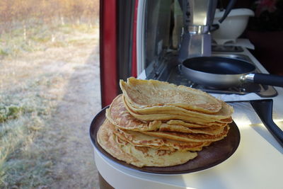 High angle view of breakfast on table