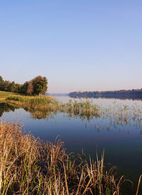 Scenic view of lake against clear sky