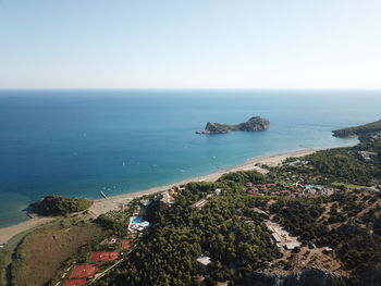 High angle view of sea against clear sky