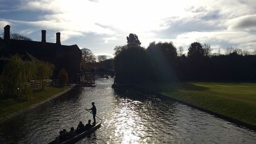 Swan on water in park against sky