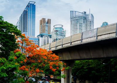 Low angle view of city against clear sky