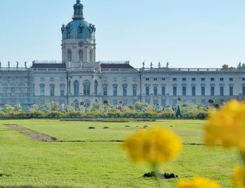 View of buildings against clear sky