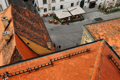 High angle view of buildings in city