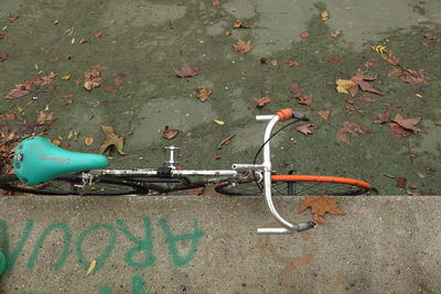 High angle view of bicycle sign on street