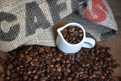 High angle view of coffee beans on table