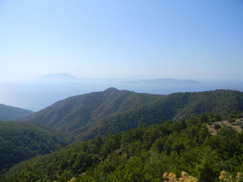 Scenic view of mountains against clear sky