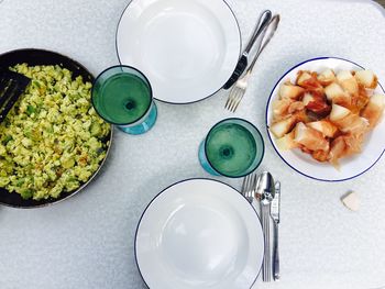High angle view of food on table