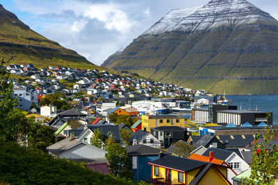 High angle view of townscape against sky