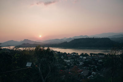 Scenic view of mountains against sky during sunset