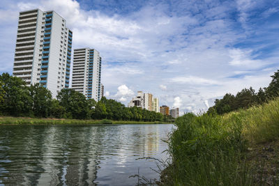 Skyscrapers along rhine-main-danube-canal in erlangen