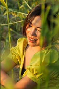Portrait of young woman smiling
