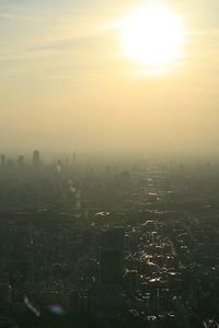 High angle view of cityscape at sunset