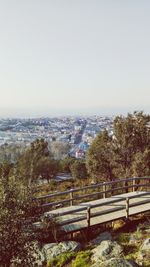 View of cityscape against clear sky