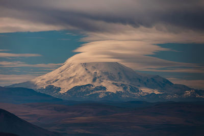 Scenic view of snowcapped mountains against sky