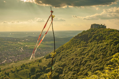 Scenic view of swabian jura against cloudy sky during sunset