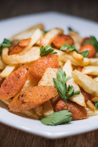 Close-up of food served in plate