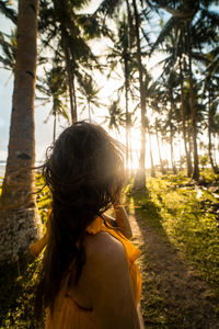 Rear view of woman in forest