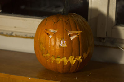 Close-up of pumpkin on table
