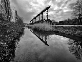 Bridge over canal against sky