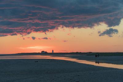 Scenic view of beach against sky during sunset