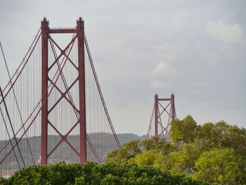 Low angle view of suspension bridge