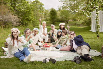 Portrait of family having picnic