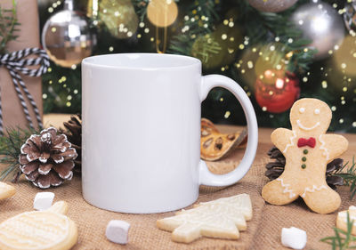 Close-up of coffee cup on table