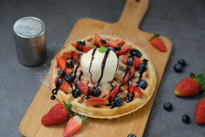 Close-up of breakfast served on table