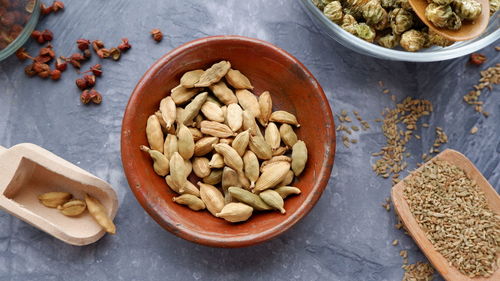 High angle view of food on table