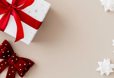 High angle view of christmas decorations on table