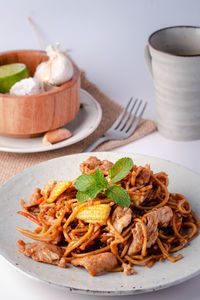 Close-up of noodles in bowl