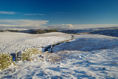 Snow covered field against sky