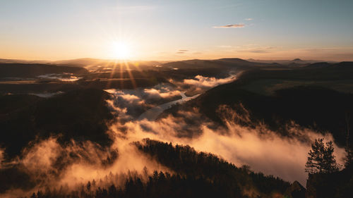 Scenic view of silhouette mountains against sky during sunset