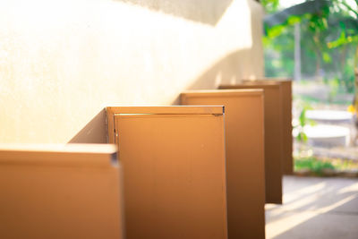 Close-up of table against wall