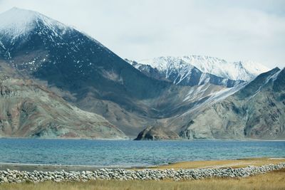 Scenic view of snowcapped mountains against sky