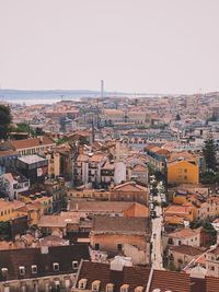 High angle view of townscape against clear sky